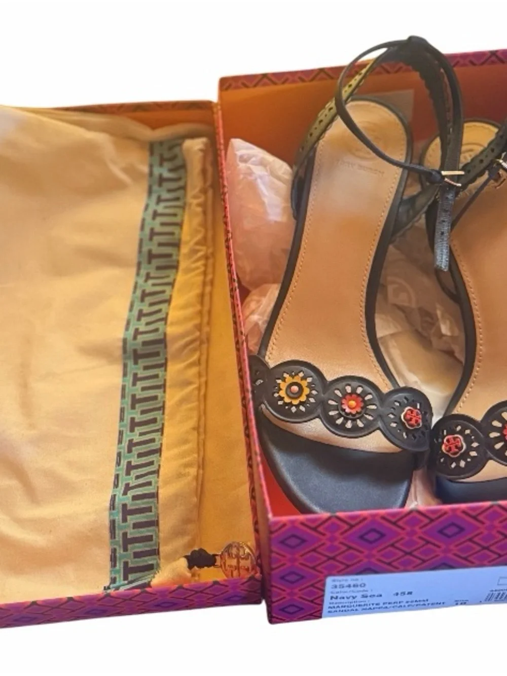 Tory Burch navy  Floral Cutout Leather Sandals